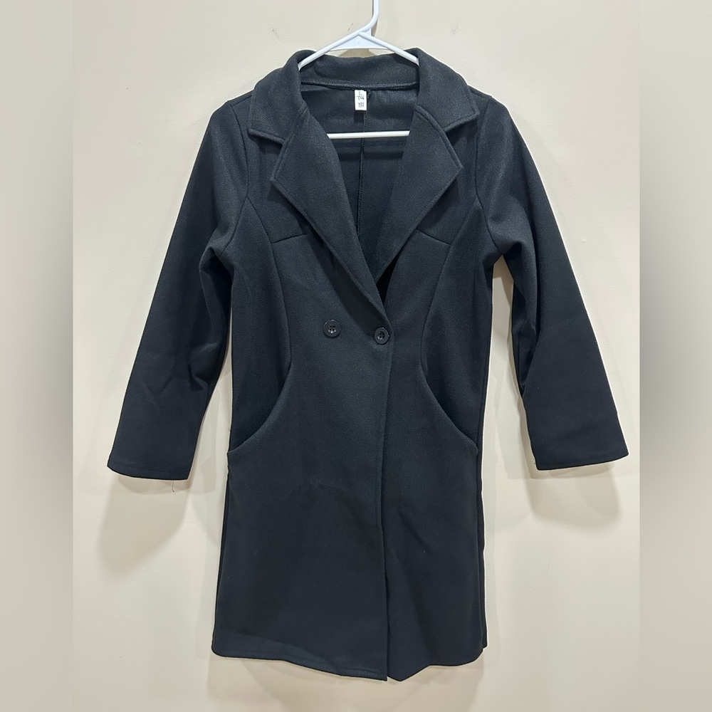 Men’s Lightweight Coat Black Long Sleeve Pockets Spring Fall Size S